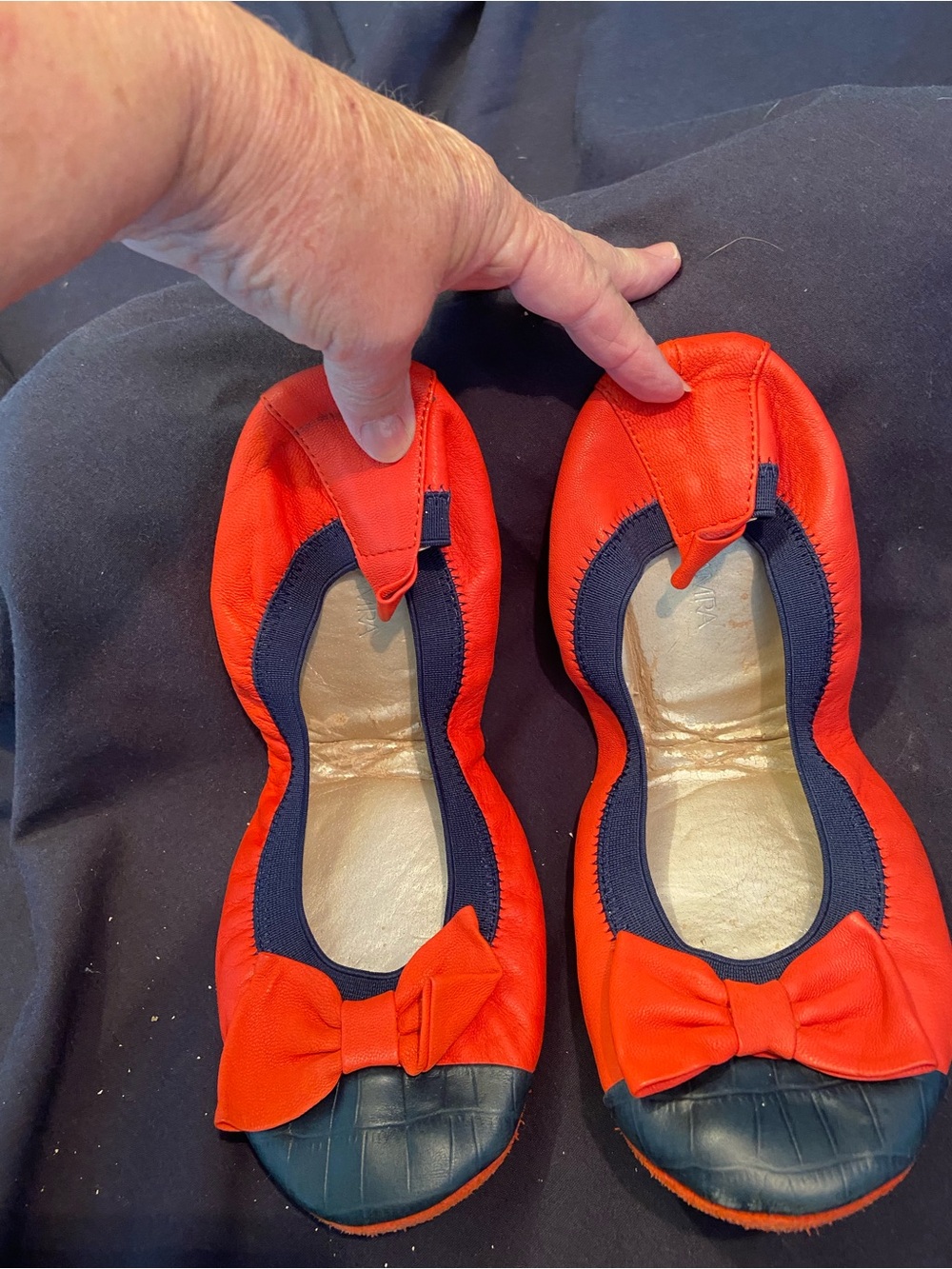 Yosi Samra Navy/orange Bow Ballet Flats - Women’s Shoes size 8
